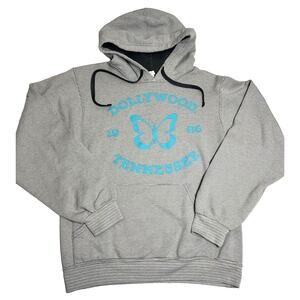 Dollywood Hoodie Sweatshirt Size S Gray Striped Blue Butterfly Dolly Parton